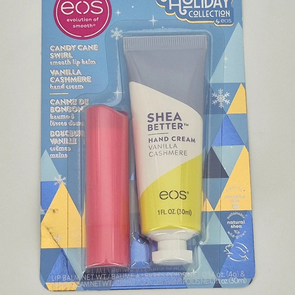 EOS Candy Cane Swirl Lip Balm & Vanilla Cashmere Hand Cream Lotion Holiday